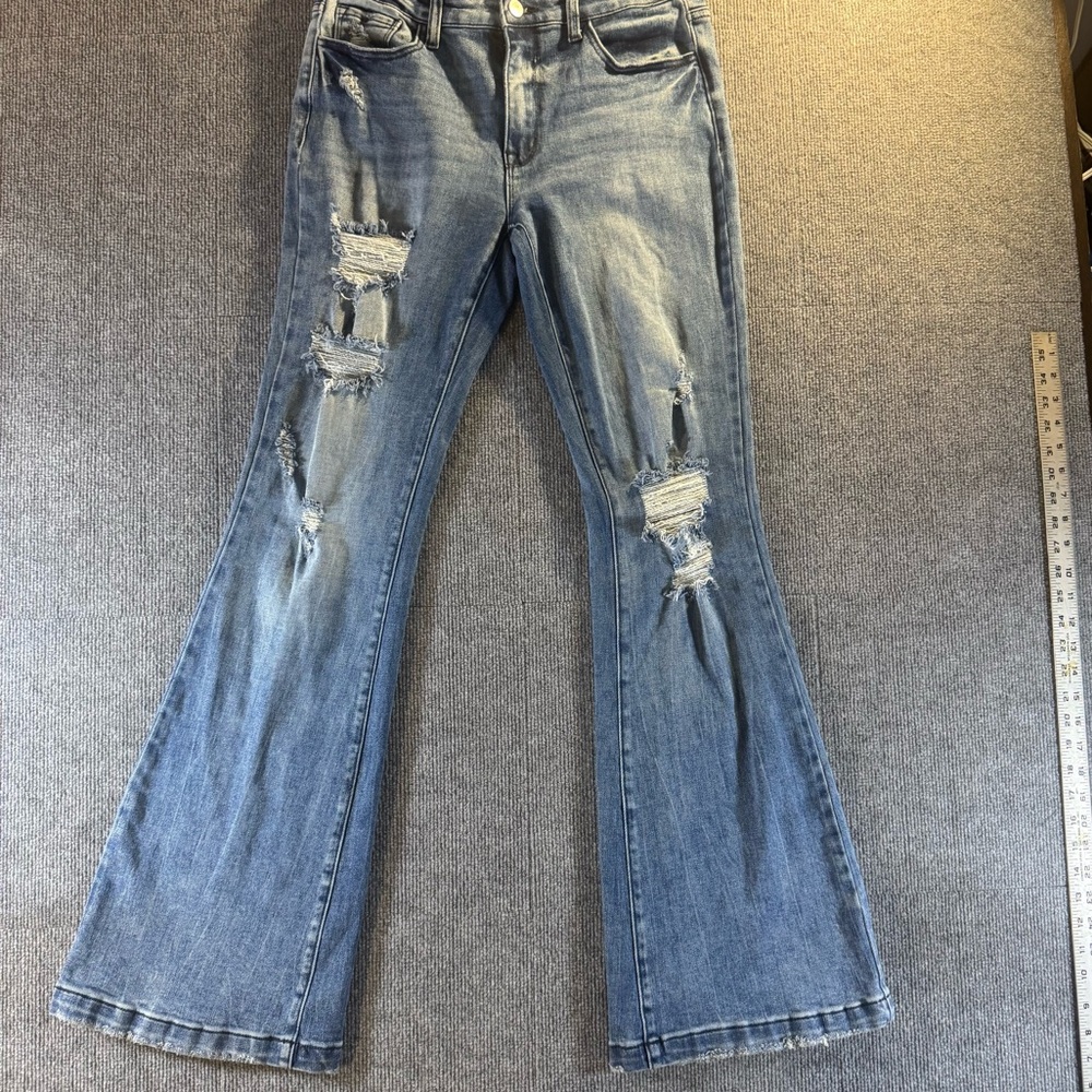 Bailey Made BME High Rise Distressed Flare Jeans Light Wash 33 Long 11/29